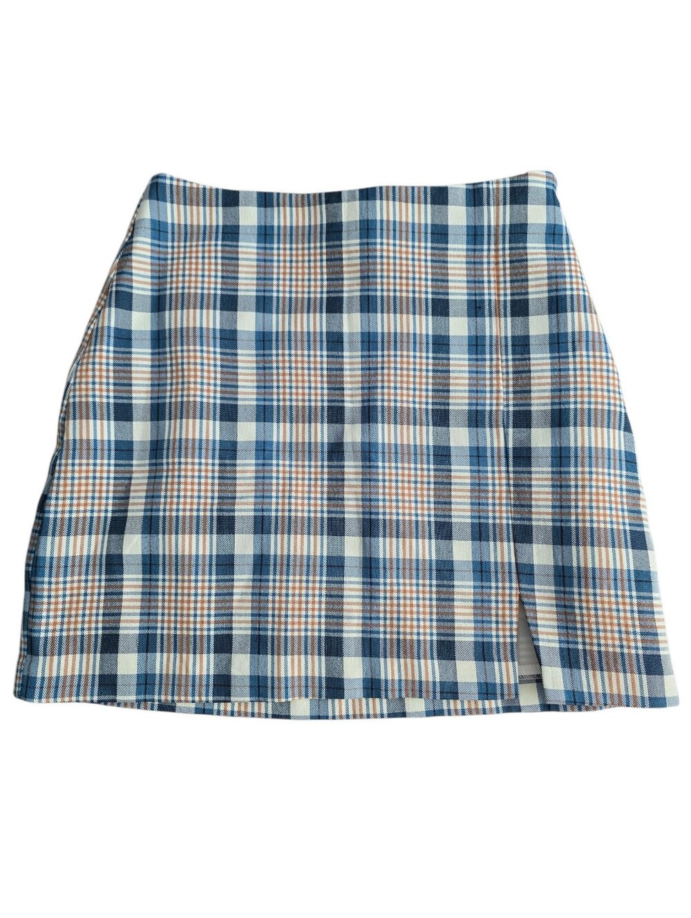 Lulu's Fit Ivory Plaid Notched Mini Skirt Size Small